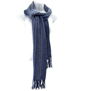 William Brunton Hand Knit Scarf 100% Pure Lambswool Blues Made in Scotland